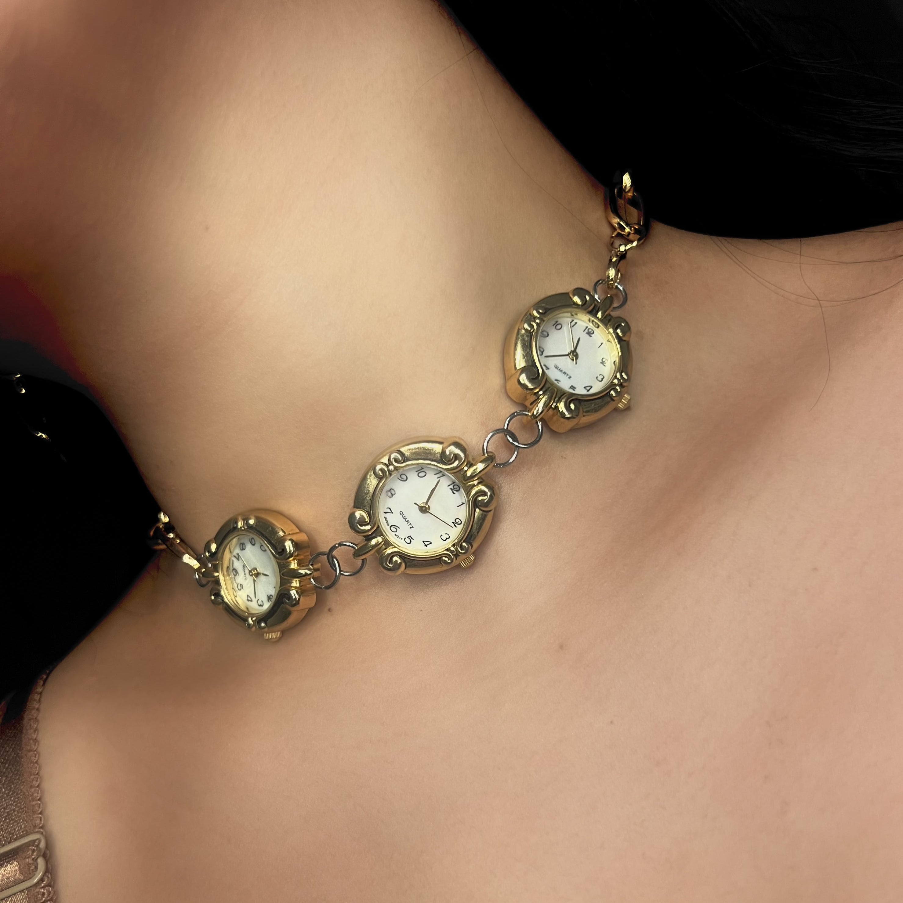 Triple Circular Gold Watch Chain Choker