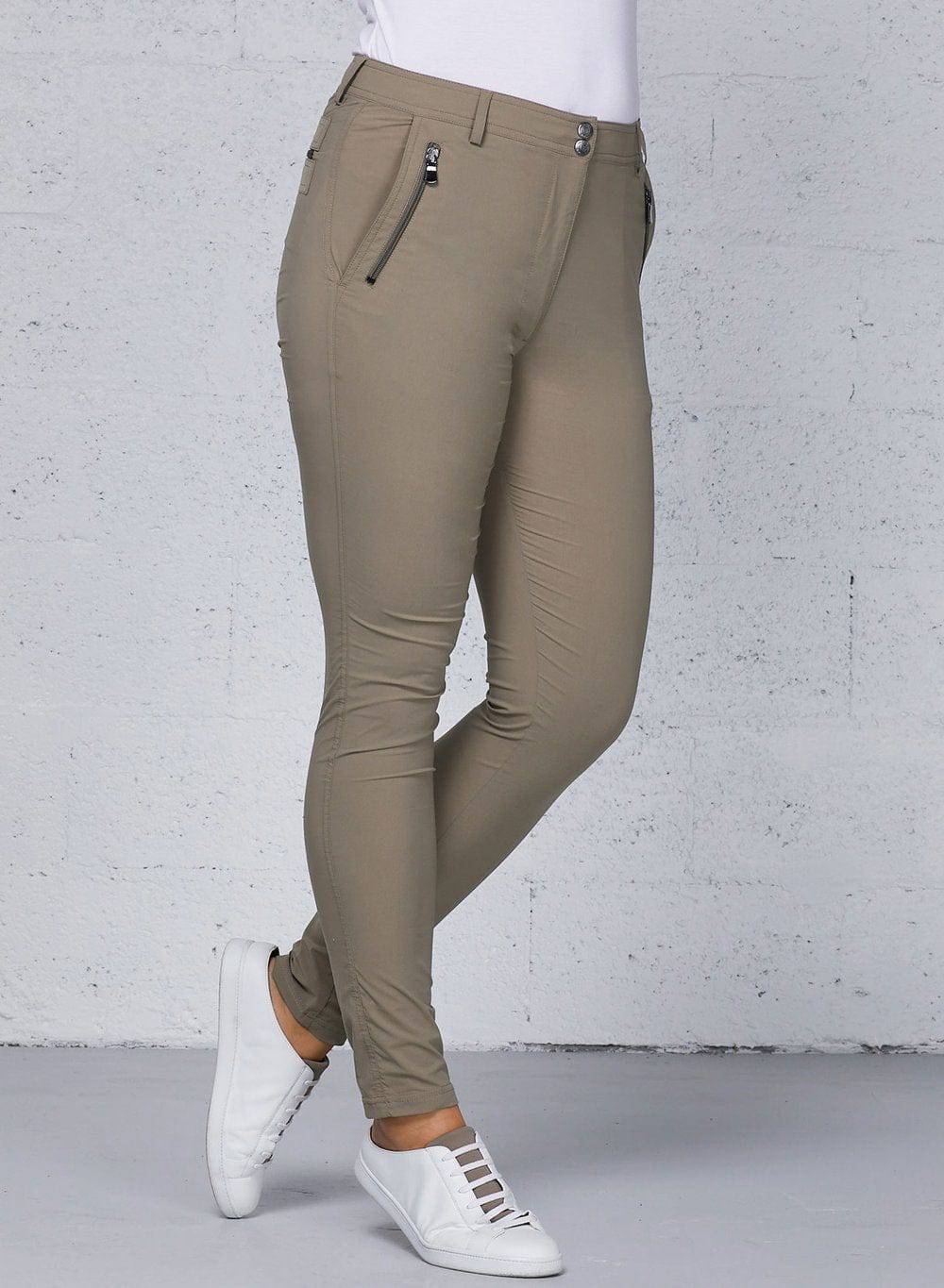Anatomie Gail High Waisted Zip Detail Pants - Khaki | Skorzie
