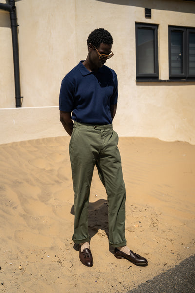 Olive Green Shirt with Sand Chinos