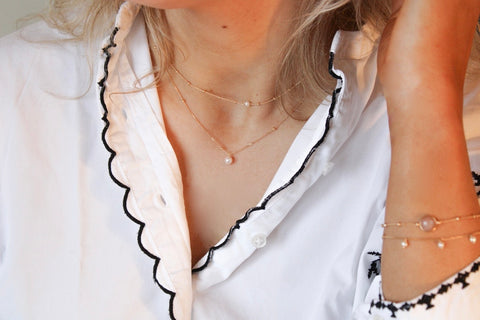 ketting met twee parels - geboortesteen juni