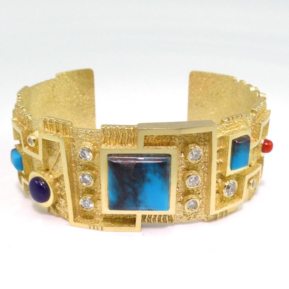 Turquoise, Diamond, and Gold Cuff – Garland's Indian Jewelry