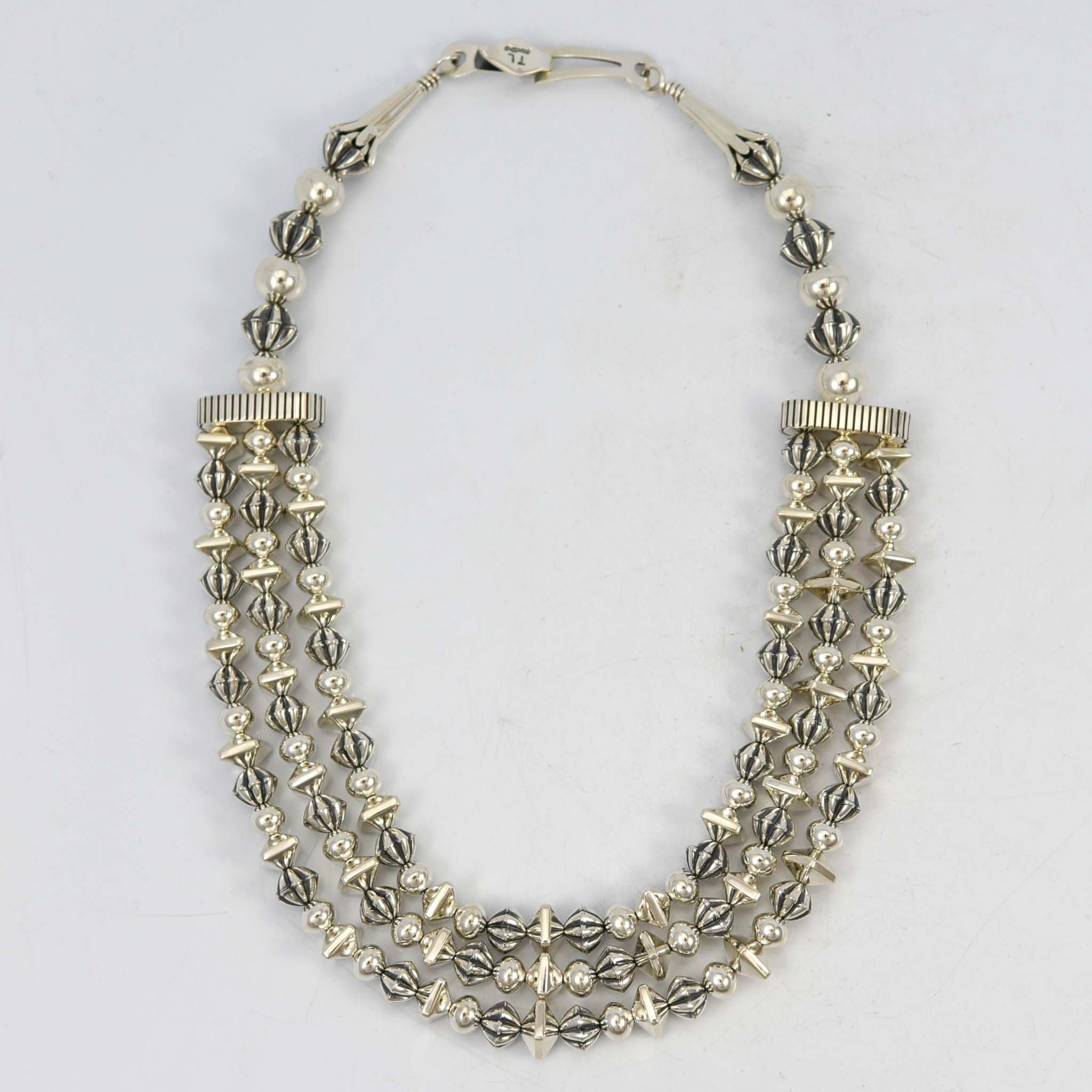 Three Strand Silver Bead Necklace