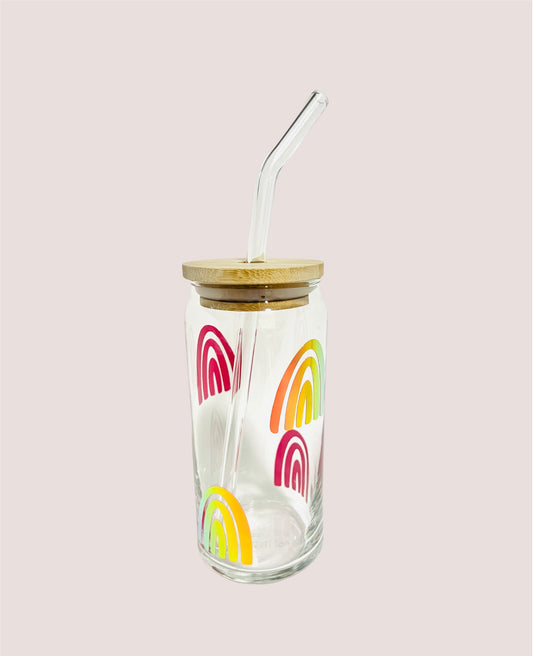 Beer Can Glass With Lid and Straw Holographic Flower Glass 