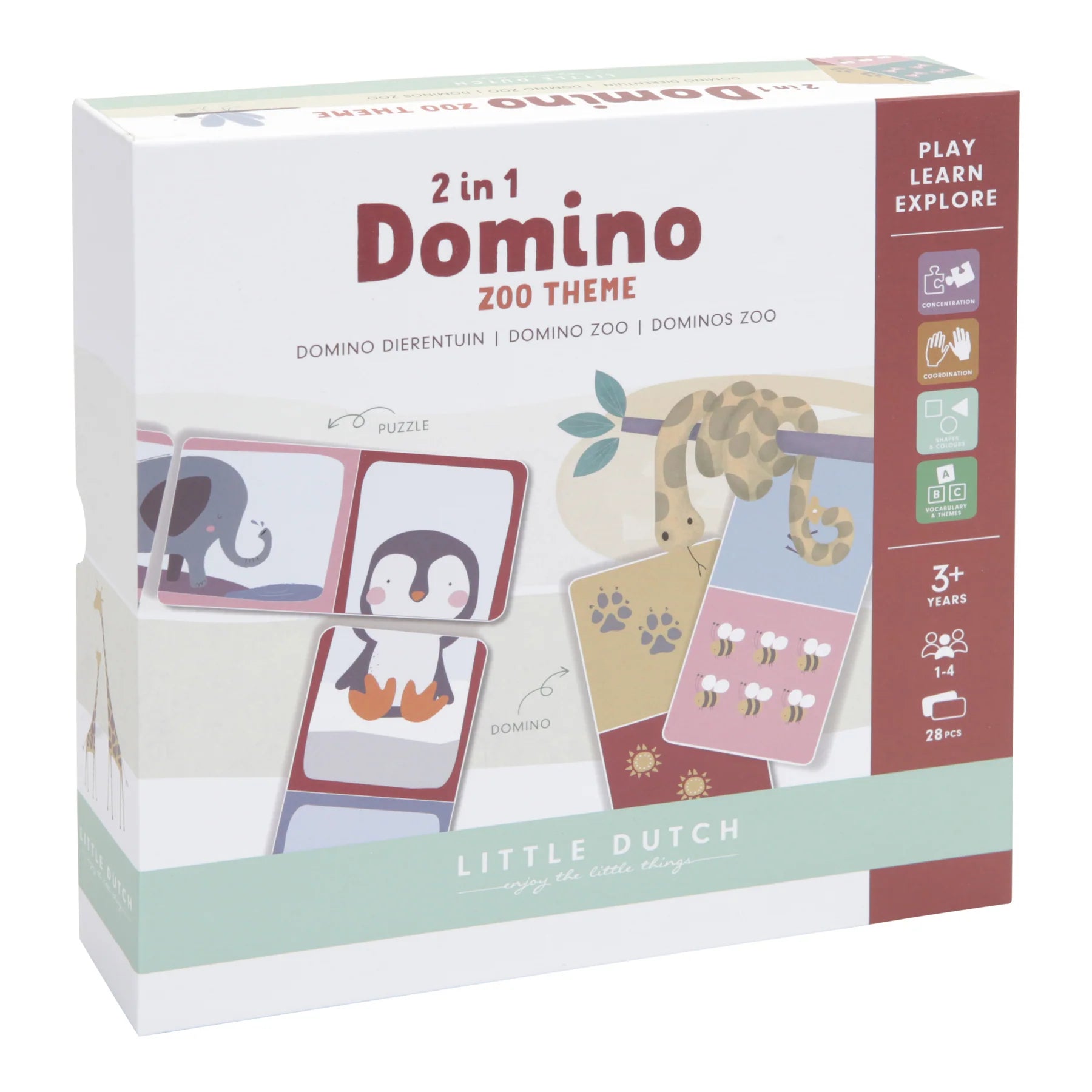 Joc 2-în-1 Domino Puzzle Zoo Little Dutch - pentru Copii de 3 Ani +