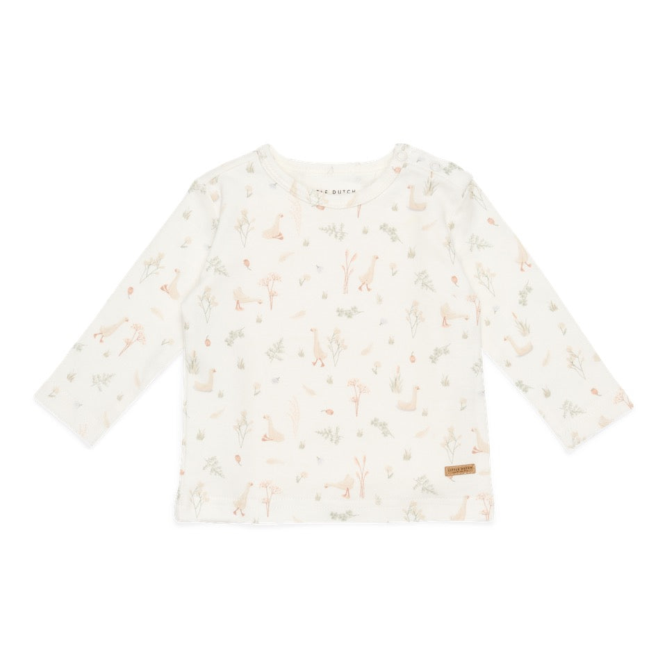 Bluza din Bumbac Organic cu Maneci Little Goose White - Little Dutch