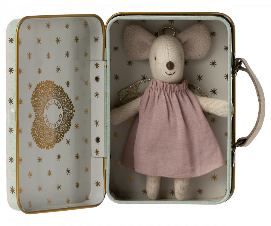 Jucarie textila - Angel mouse in suitcase - Maileg