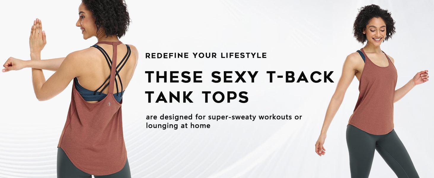 icyzone Workout Tank Tops for Women - Athletic Yoga Tops, T-Back Running Tank Top - Which Mark