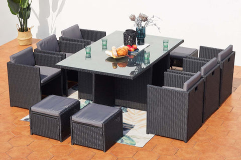 8 places - ensemble encastrable salon table de jardin aluminium et