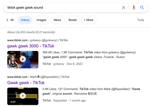 tiktok gawk gawk sound Google search results