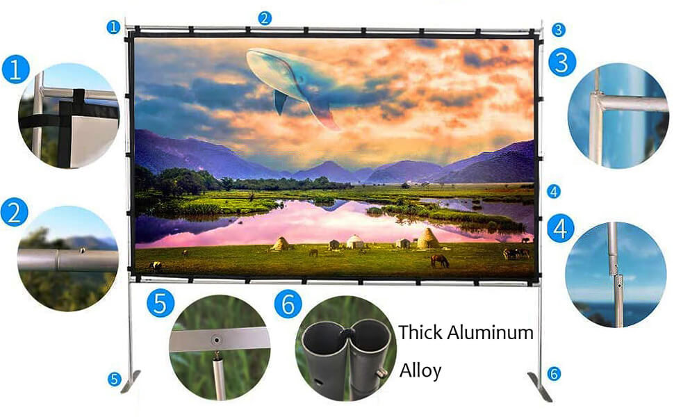 Projector Screen Outdoor, Vamvo Portable Projector Screen with Aluminum  Alloy Stand 120 Foldable Projector Screen, 10 Feet Indoor Movie Screen  with