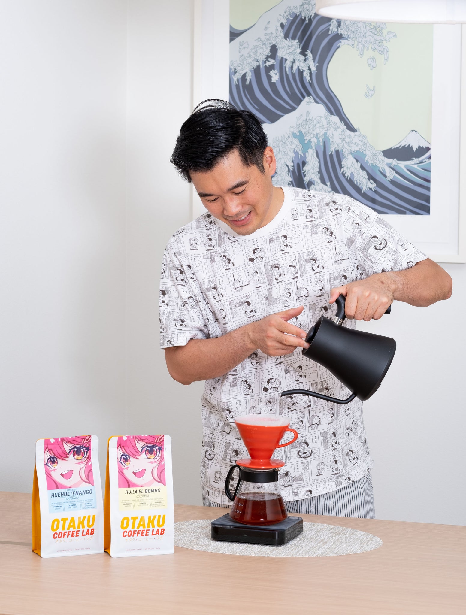 Profile photo of Otaku Coffee Lab's founder Kingsley Choi making a pour over coffee