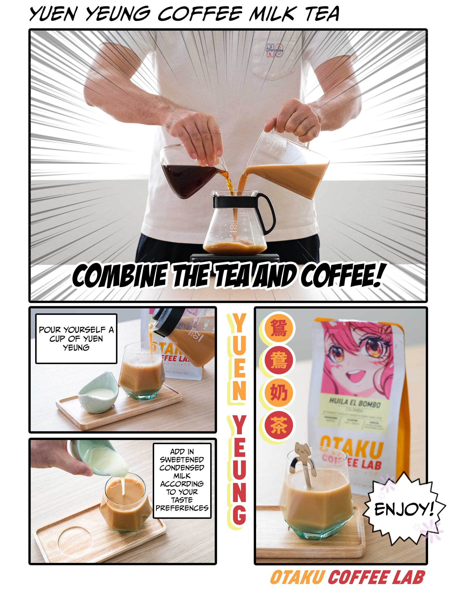 Otaku Coffee Lab coffee recipe manga illustrating how to make yuen yeung coffee milk tea part two