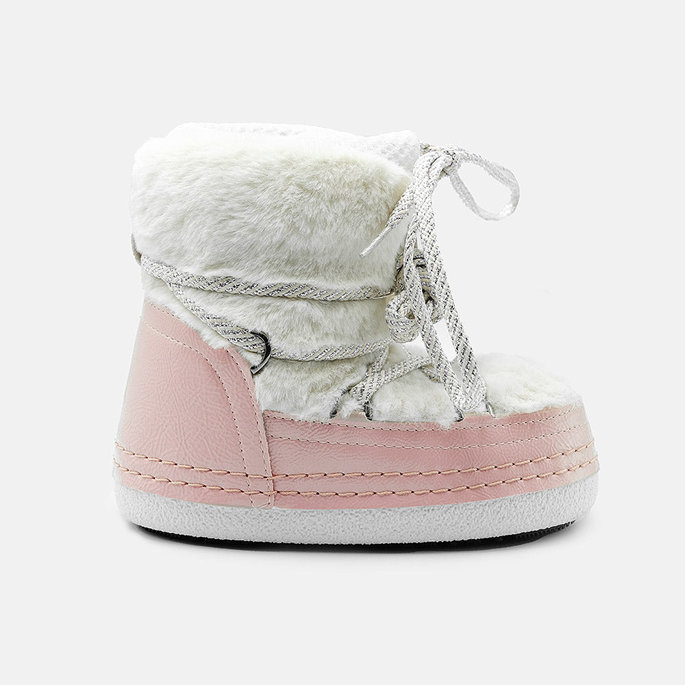 CERI CHUNKY LACE LEATHER SNOW BOOTS IN BABY PINK - Fairground product image