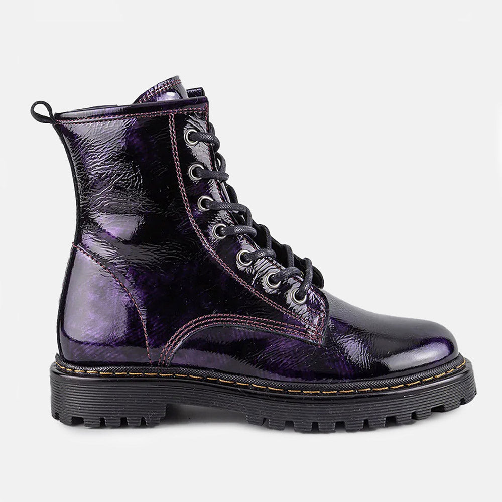 ROWENA LACE UP LEATHER ANKLE BOOTS IN BLACK VIOLET - Fairground product image