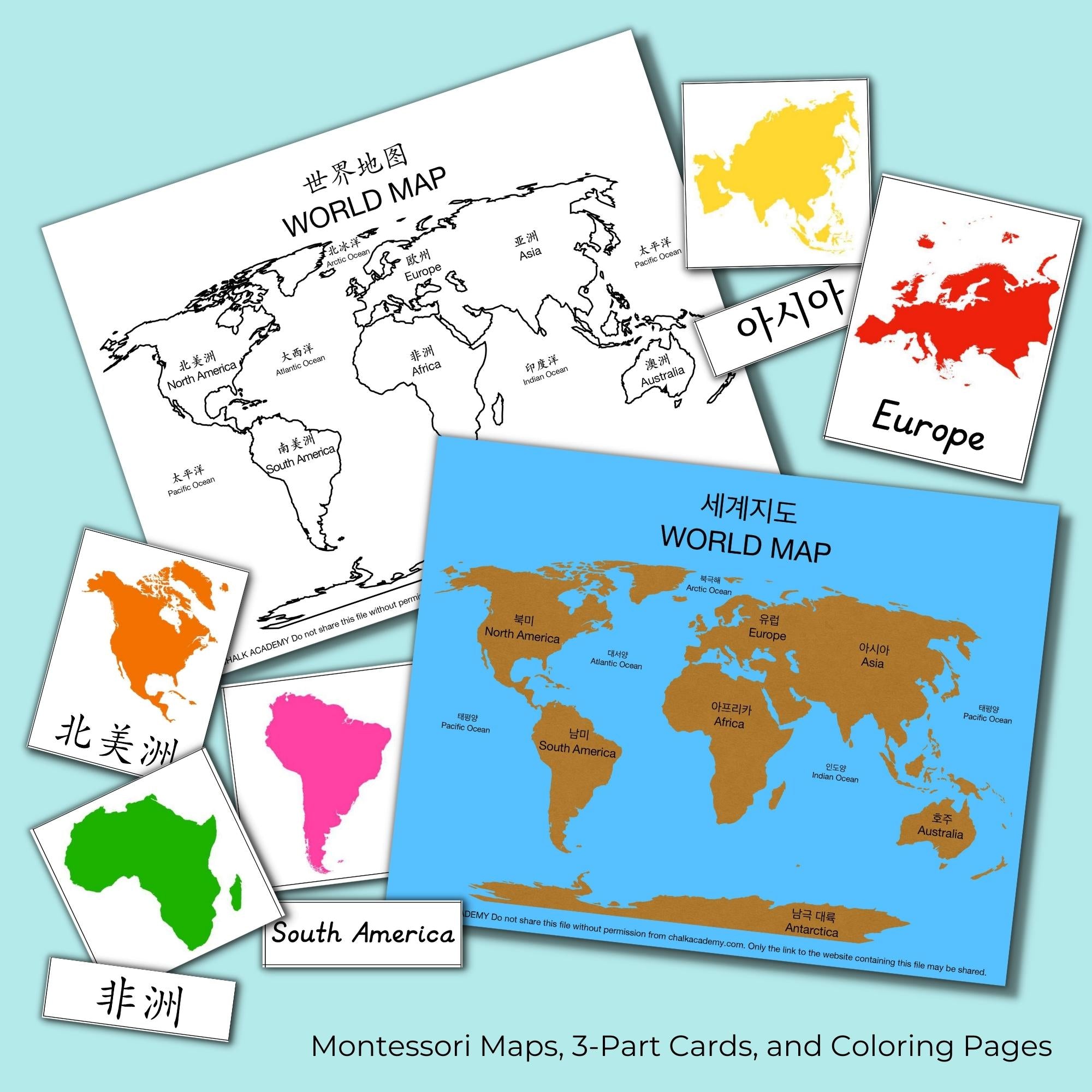 Map of the World Hemispheres Montessori Geography -  Portugal