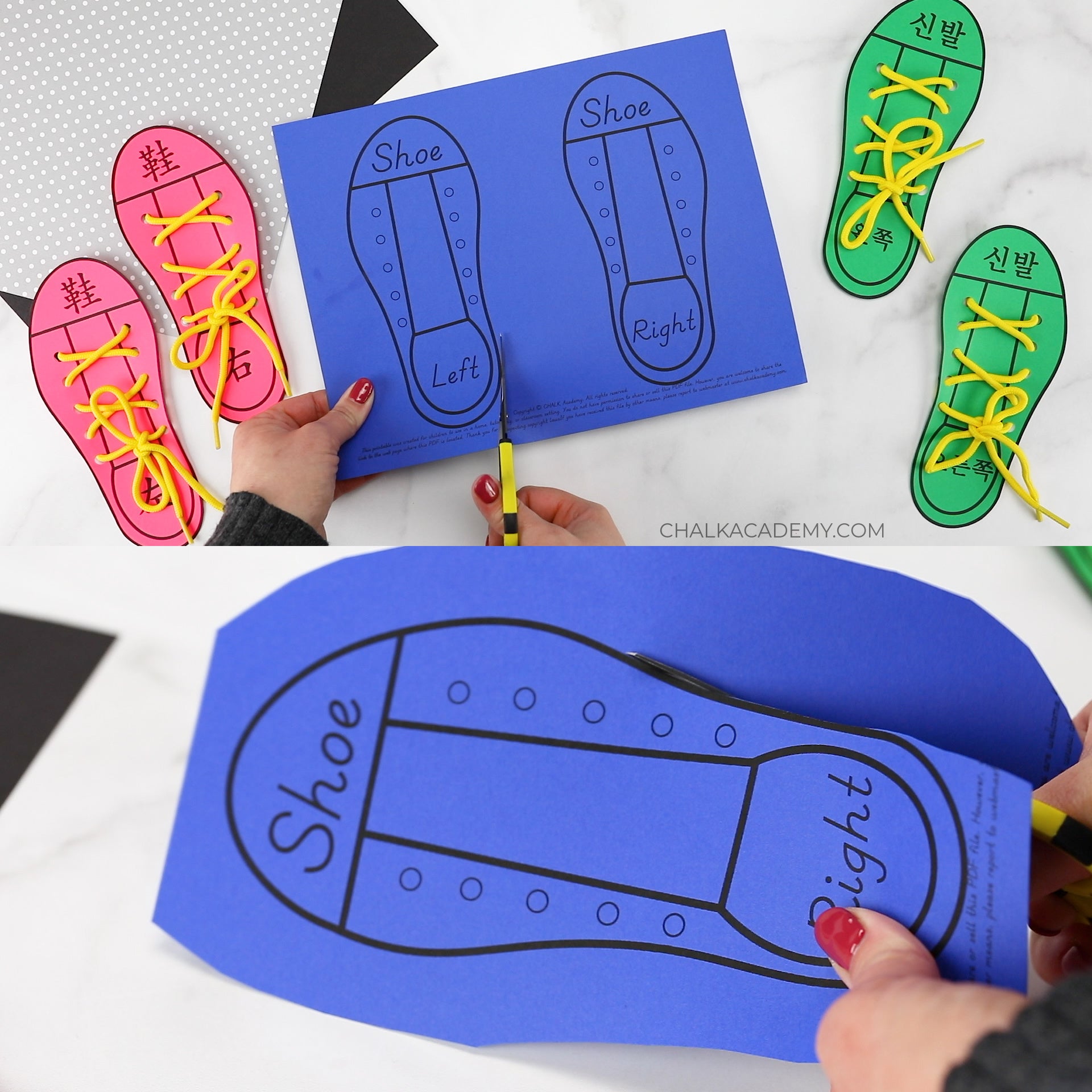 Printable Shoe Tying Practice For Kids (English, Chinese, Korean ...
