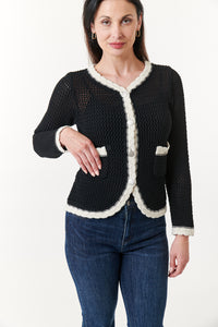 Sustainable Cotton, Ani crochet knit jacket with contrast trim-