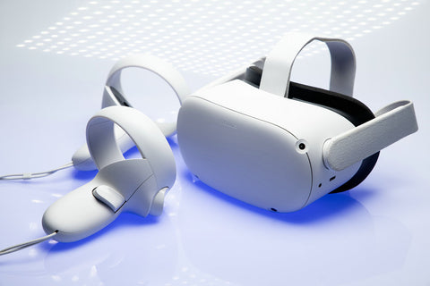 White new generation VR headset isolated on white background.