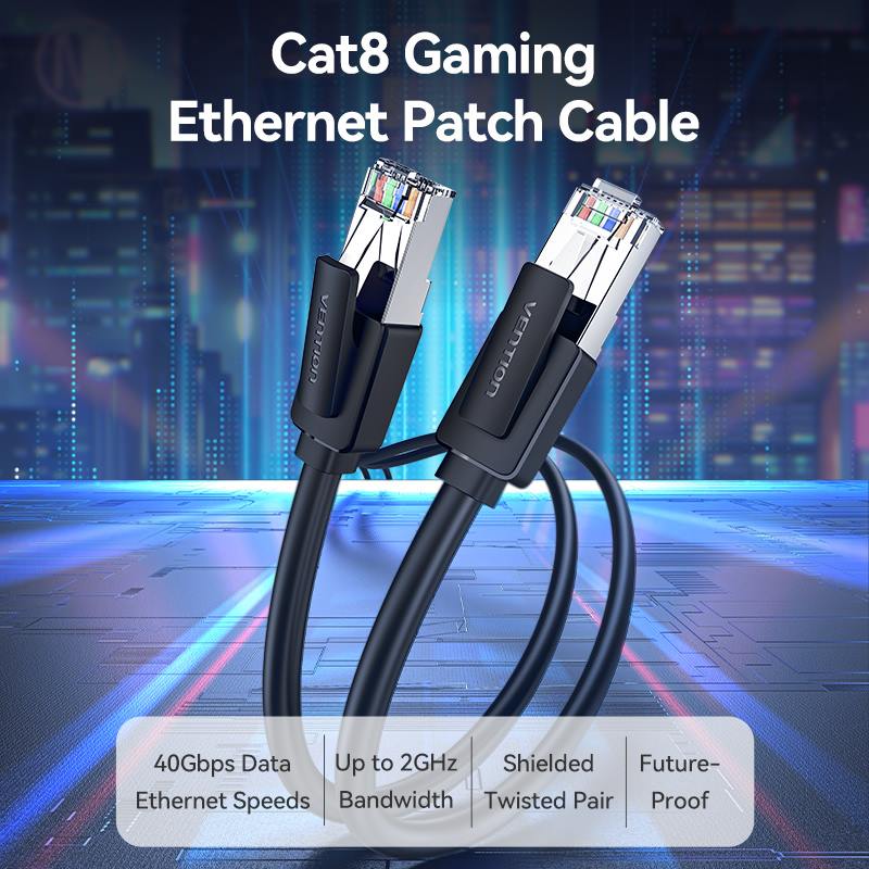 Mesh Jacket CAT8.1 Ethernet Cable RJ45 SFTP Shielded 2000MHz 40Gbps 5m Black