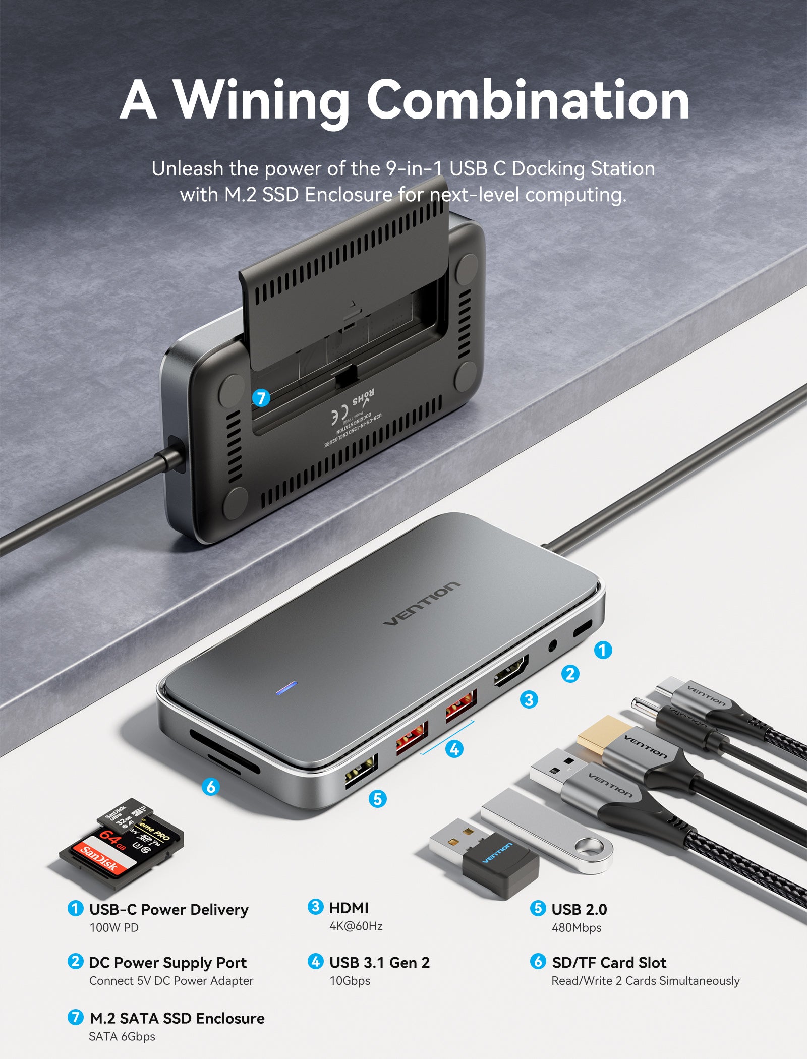 VENTION KPGH0, Boîtier SSD M.2 NVME USB3.1 Gen2-C