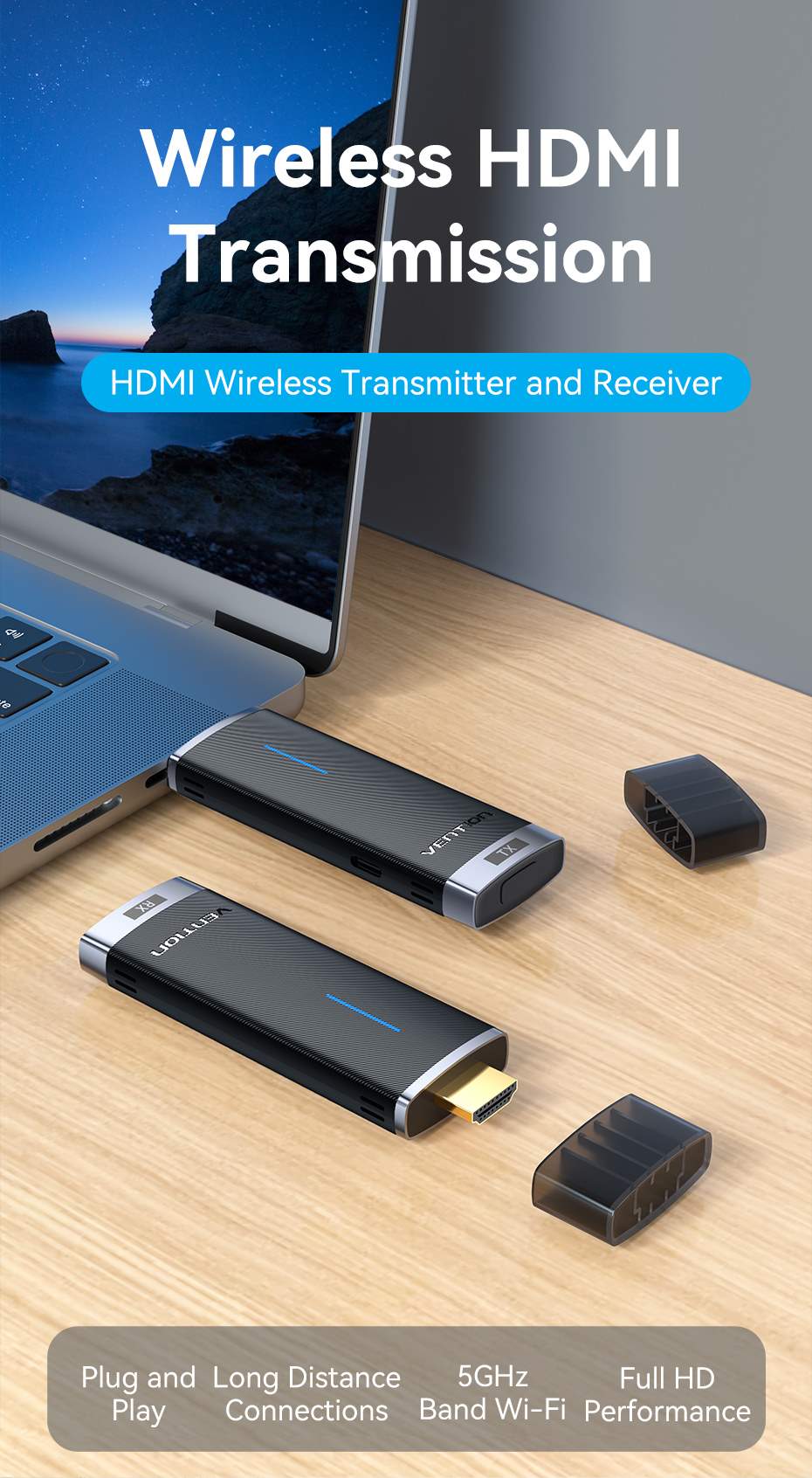 Transmisor y Receptor HDMI Inalámbrico Negro