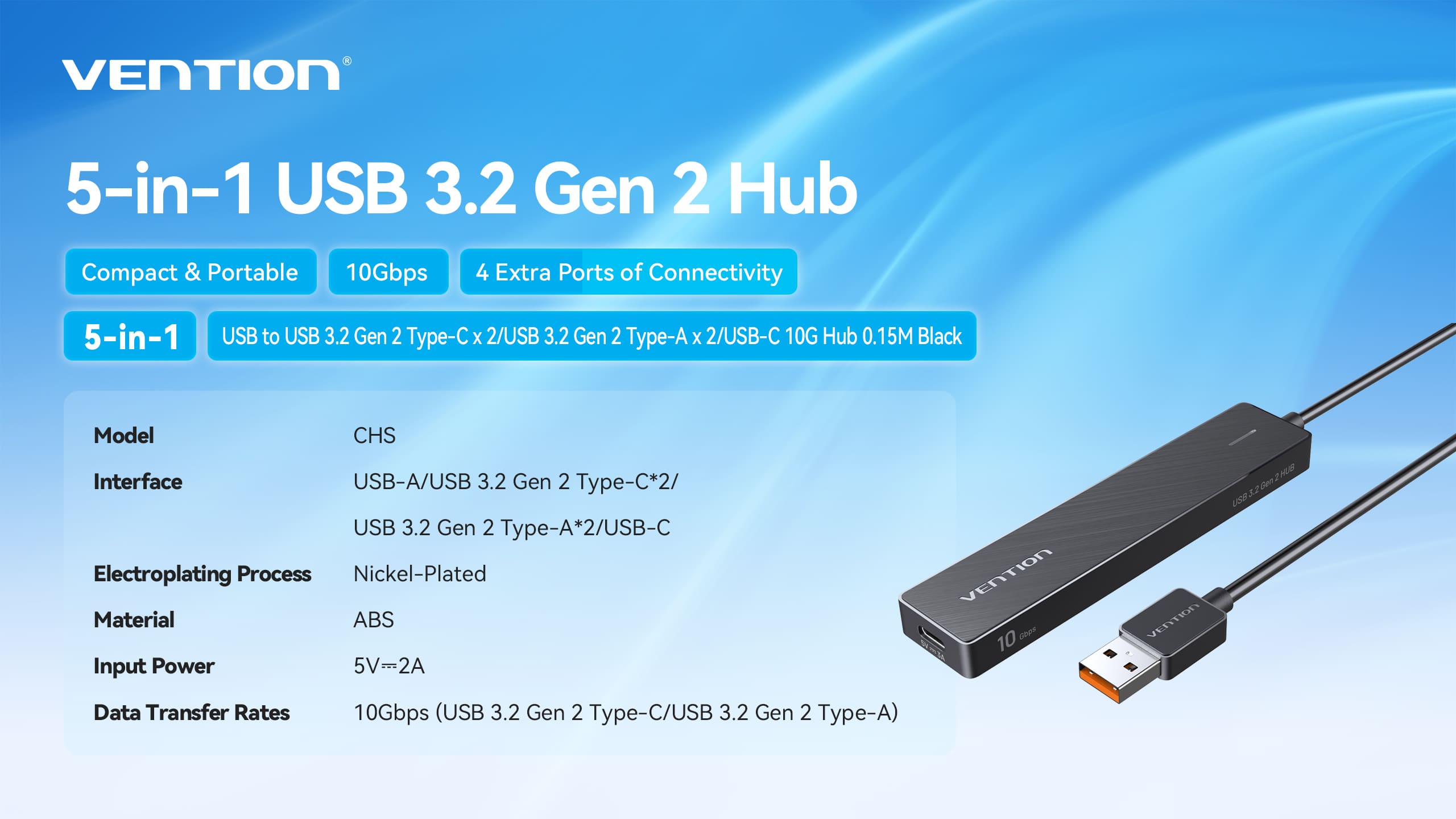 5-in-1 USB 3.2 Gen 2 Hub