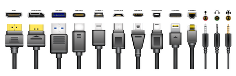 realistic usb connector for mobile phone, various socket plug in for gadget and electronics device.