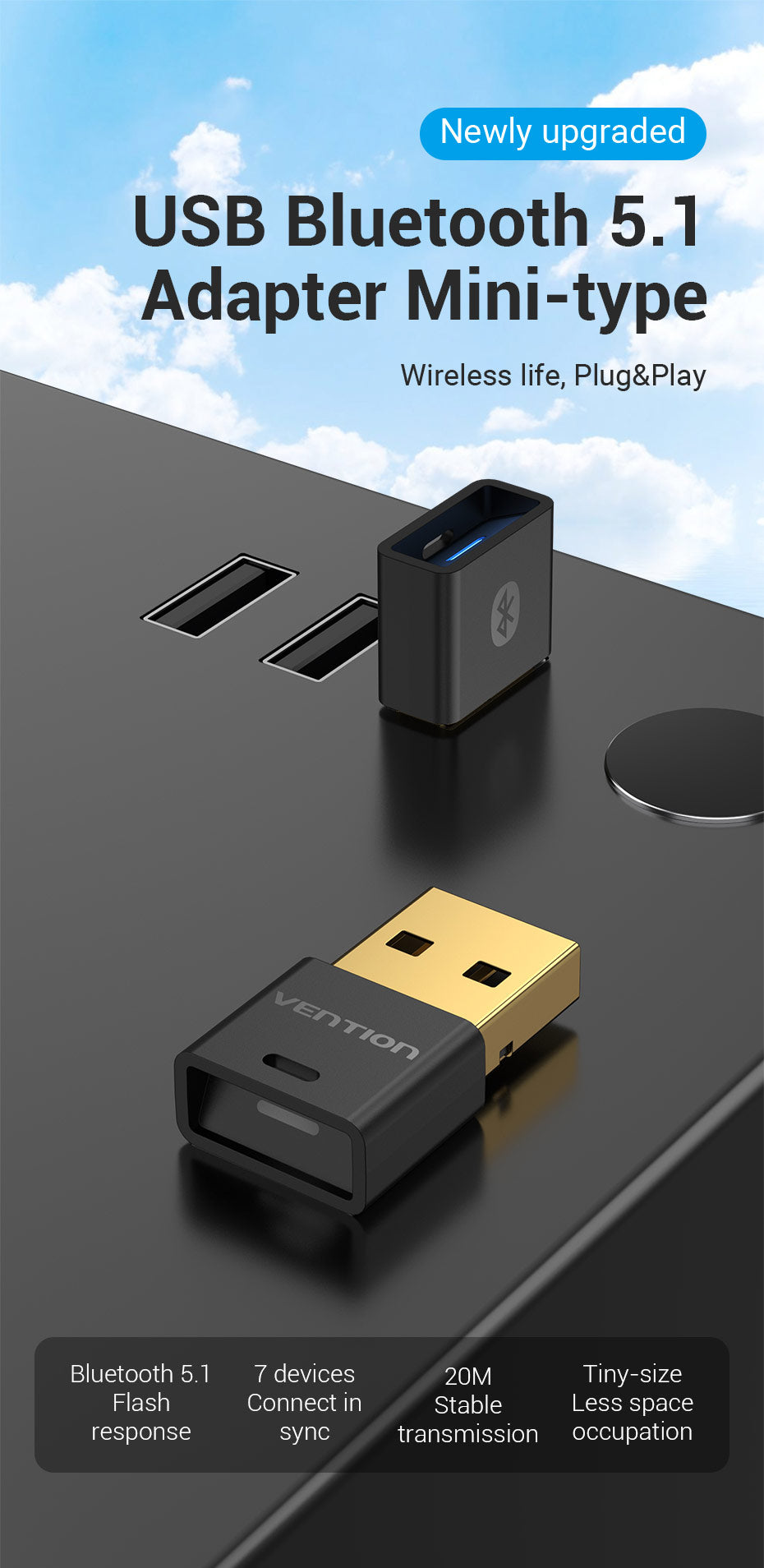 USB Bluetooth Adapter 5.1 Bluetooth Receiver USB Bluetooth 5 0