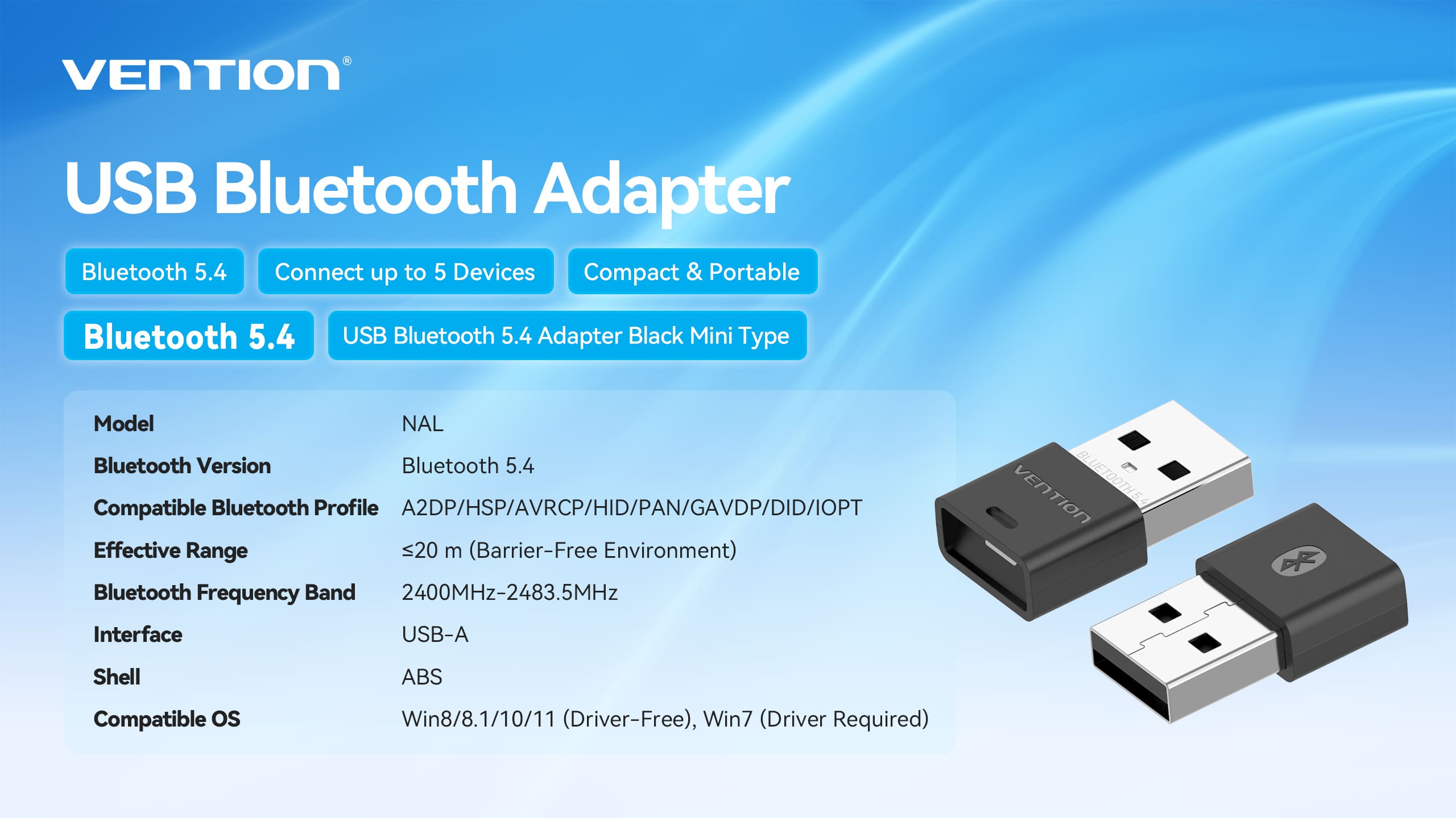 USB Bluetooth 5.4 Adapter Black Mini Type