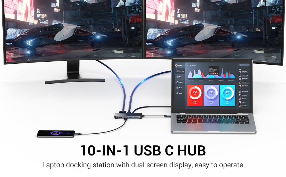 Station d'accueil USB-C multifonction 10 en 1 Type de surface miroir