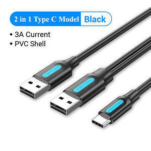 Type C Dual USB with Supply 3A Fast Charging Data Cable for Samsung Note S5 Hard Disk Xiaomi Micro USB Cable