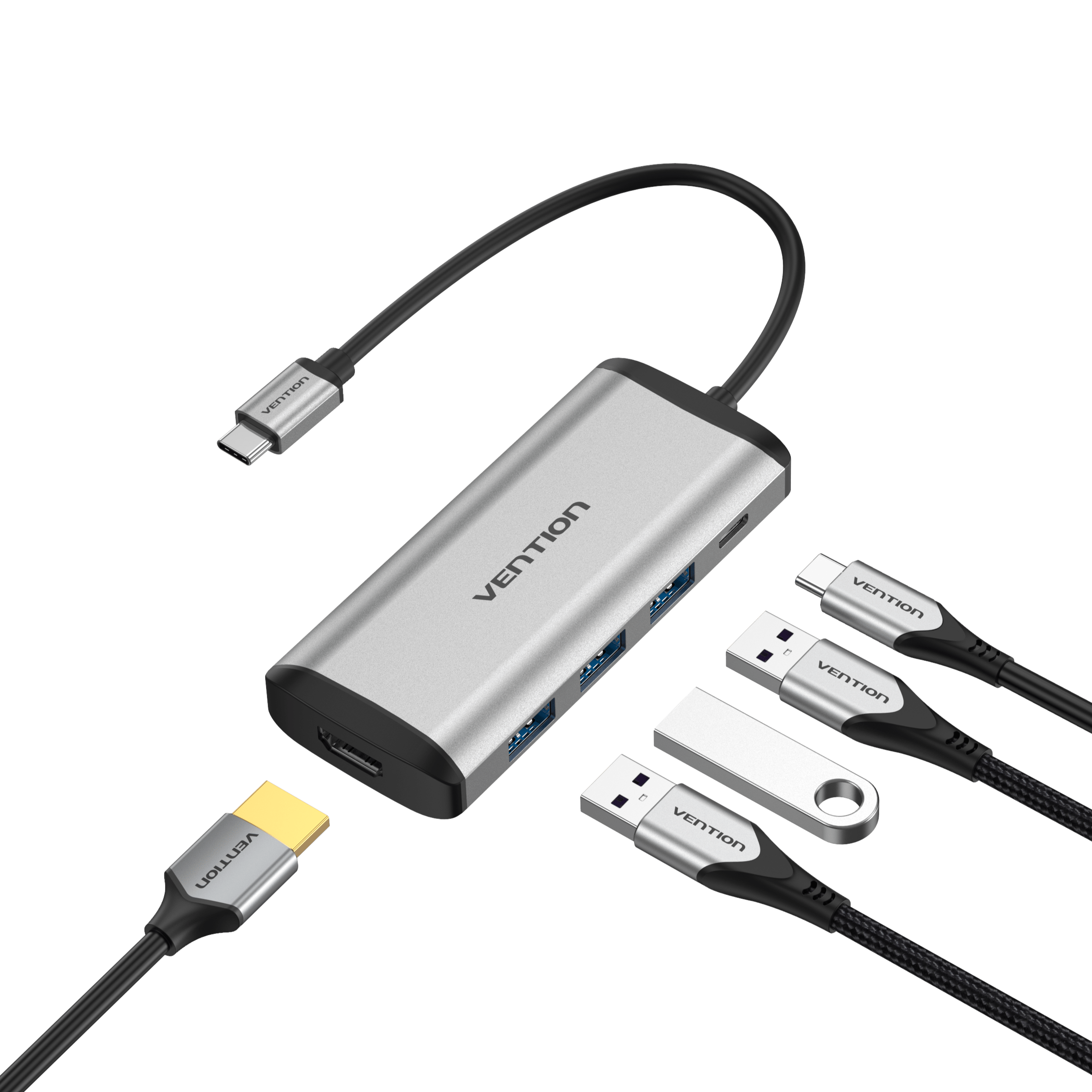 VENTION Adaptador USB C HUB Thunderbolt 3 a multipuerto USB 3.0 con 4  puertos USB 3.0 para MacBook Pro/Air iPad Pro Pixelbook Samsung Galaxy S20  S10