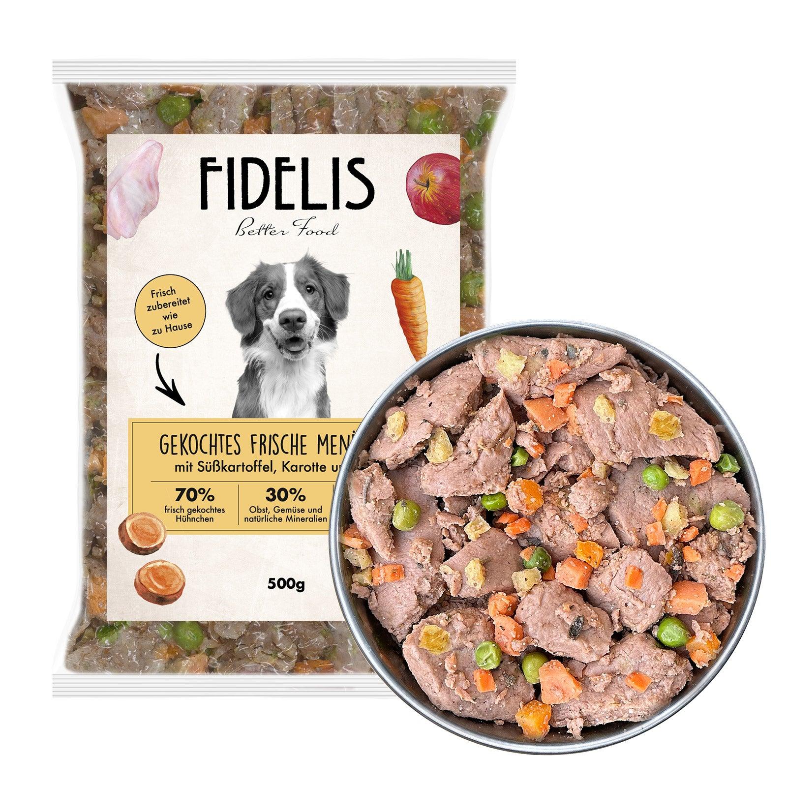 Huhn mit Süßkartoffel, Karotte und Kürbis (500g, tiefgefroren) - fidelis.dog product image