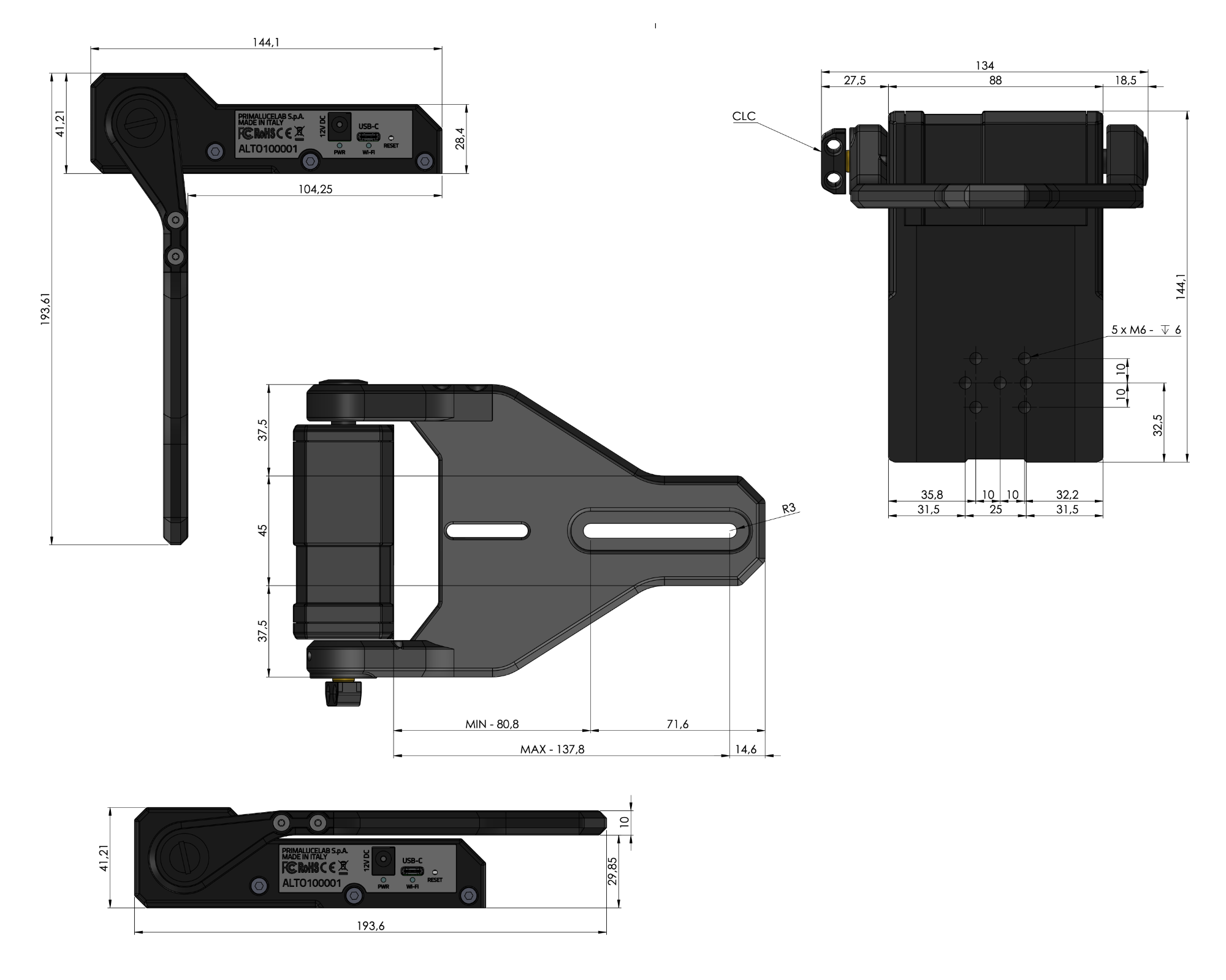 Moteurs de couverture de télescope ALTO pour GIOTTO - ALTO1 Dimensions