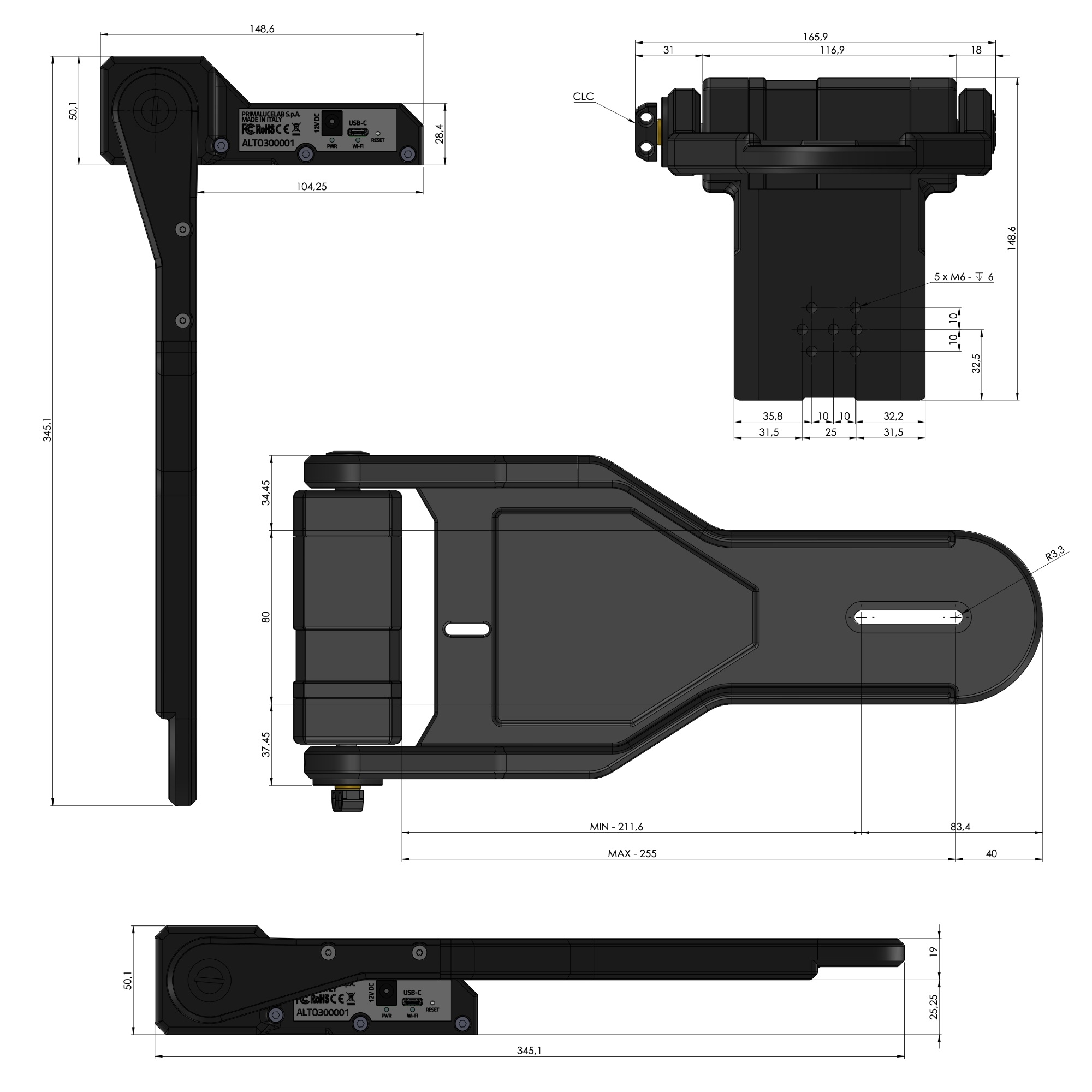 ALTO Telescope Cover Motors for GIOTTO - ALTO3 Dimensions