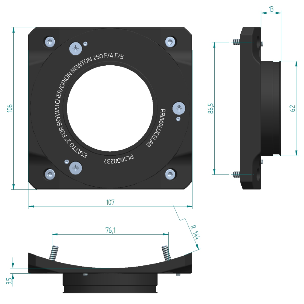 ESATTO 2" Adapter for SkyWatcher/Orion Newton 250 f/4 and f/5 - Dimensions