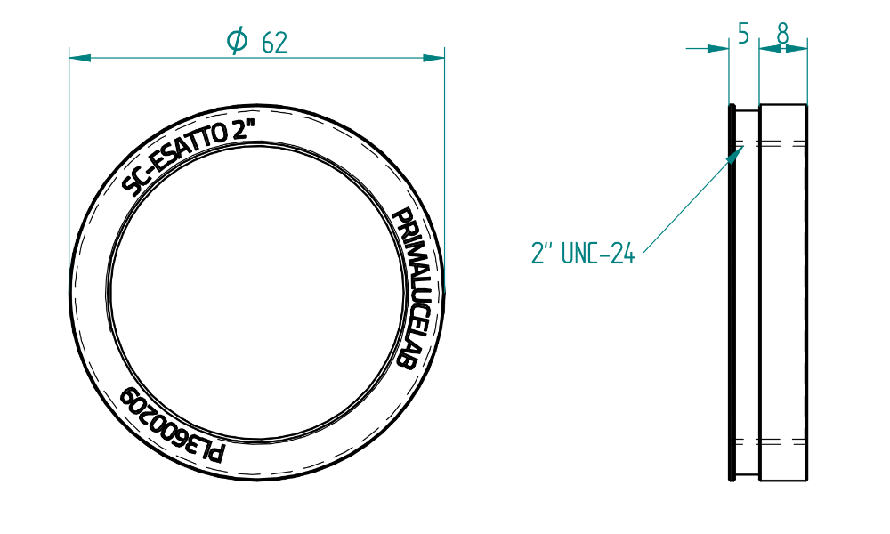 ESATTO 2" Adapter for Telescopes with SC Thread - Dimensions