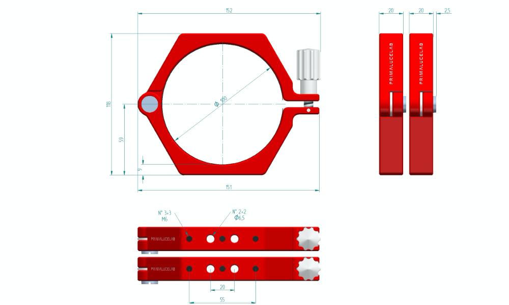 Anneaux de support PrimaLuceLab PLUS - Dimensions 100 mm