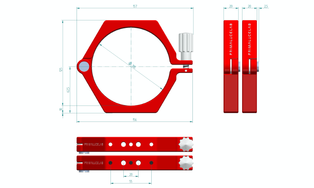 PrimaLuceLab PLUS Support Rings - 105mm Dimensions