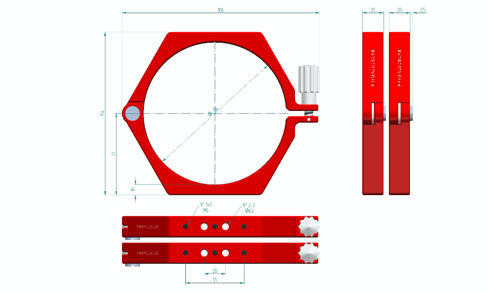 Anneaux de support PrimaLuceLab PLUS - Dimensions 134 mm