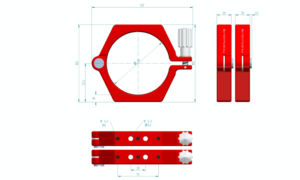 PrimaLuceLab PLUS Support Rings - 85mm Dimensions