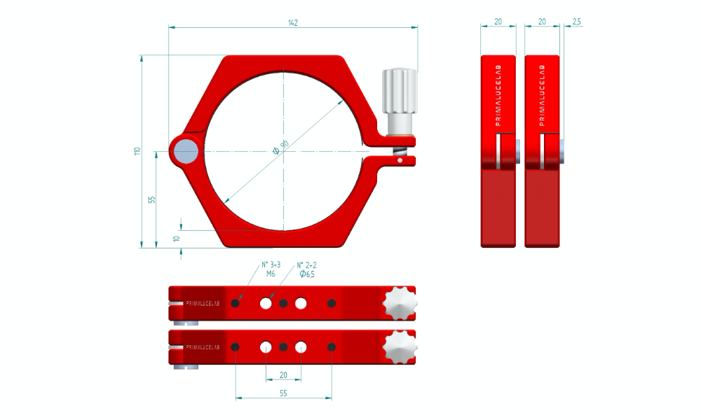 Anneaux de support PrimaLuceLab PLUS - Dimensions 90 mm