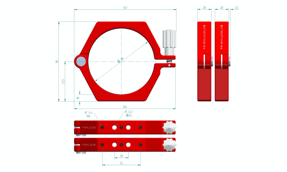 Anneaux de support PrimaLuceLab PLUS - Dimensions 95 mm