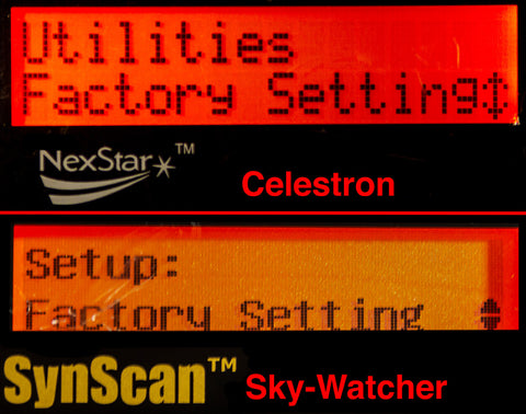 Télescope GoTo de réinitialisation d'usine