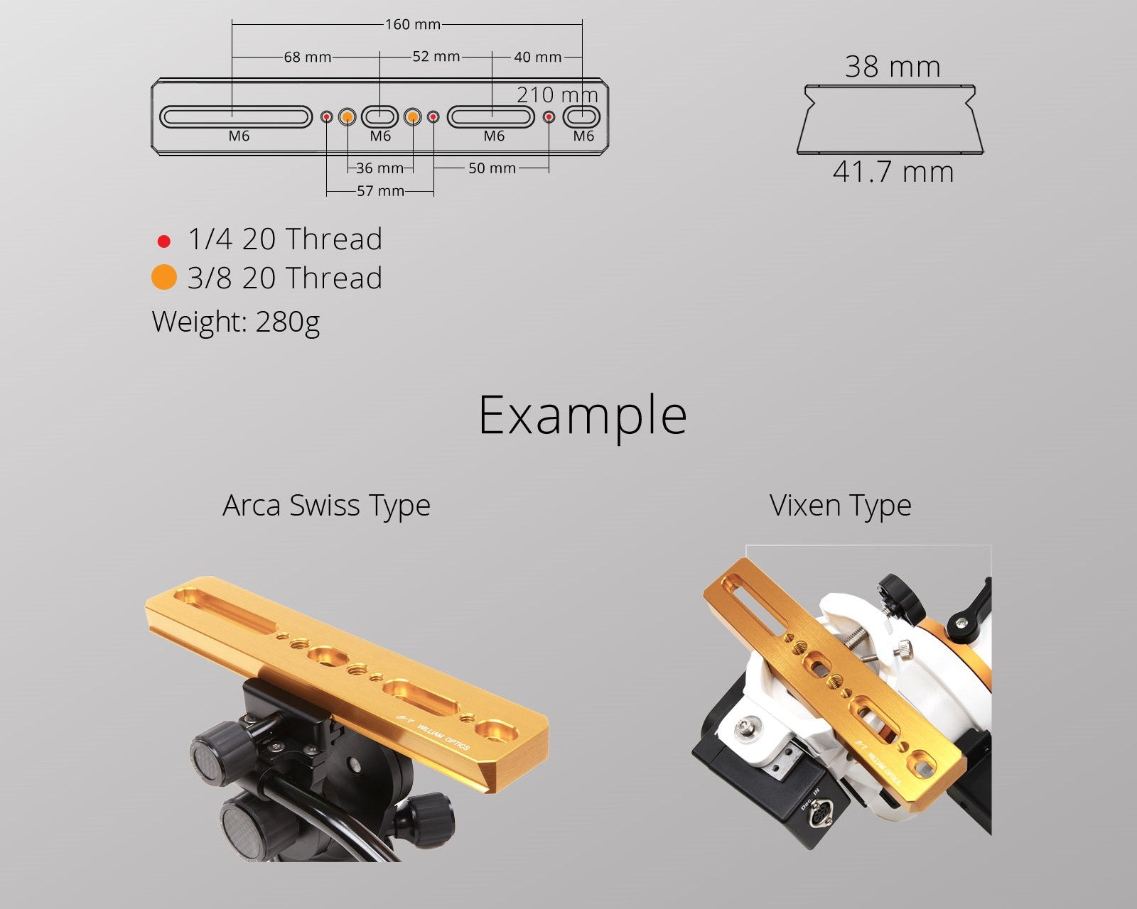 William Optics DSD210 Dovetail Plate - Dimensions