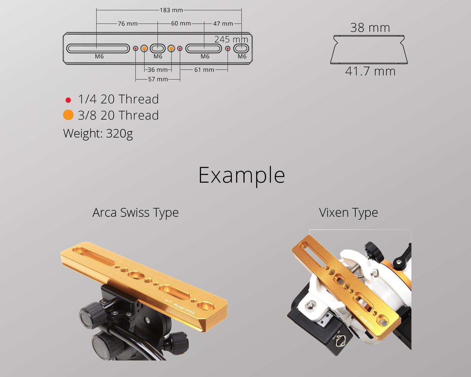 William Optics DSD245 Dovetail Plate - Dimensions