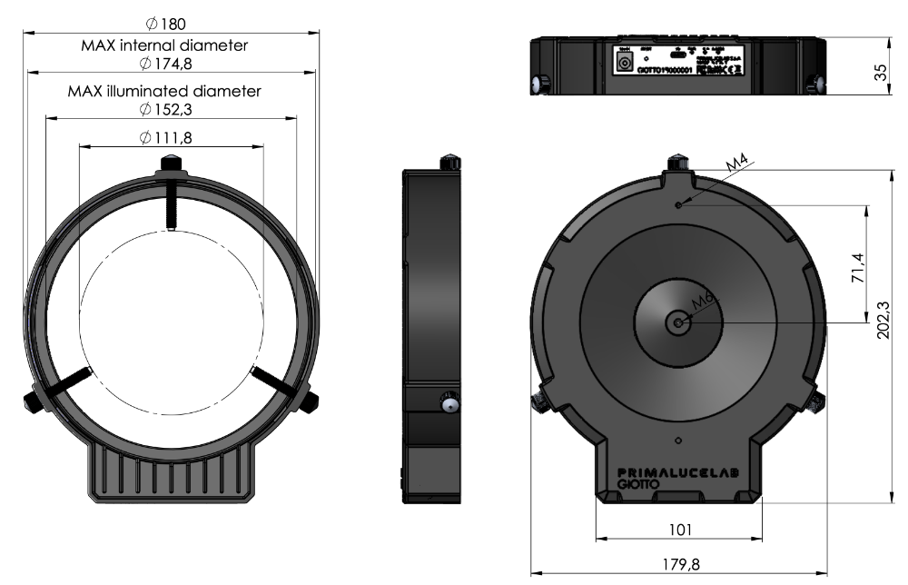 Générateur de champ plat intelligent GIOTTO 150 - Dimensions