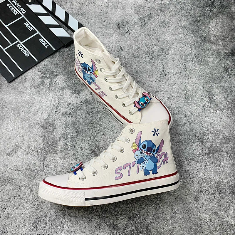 namcoverse namcoverse-Lilo & Stitch Canvas Shoes Cute Cartoon Little Monster Pattern Shoes Fashion Casual Sports High and Low Canvas Shoes