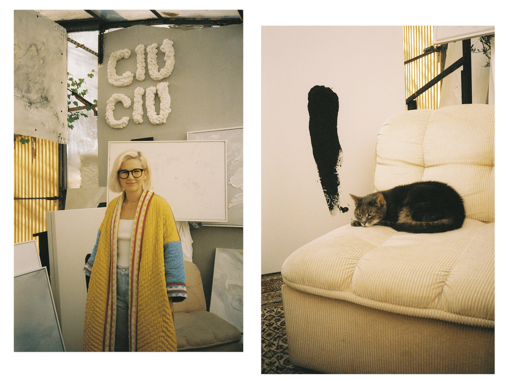 collage of alina ciuciu and cat on seat