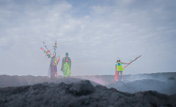 picture of children during arthelps workshop in ruins dressed up as superheroes